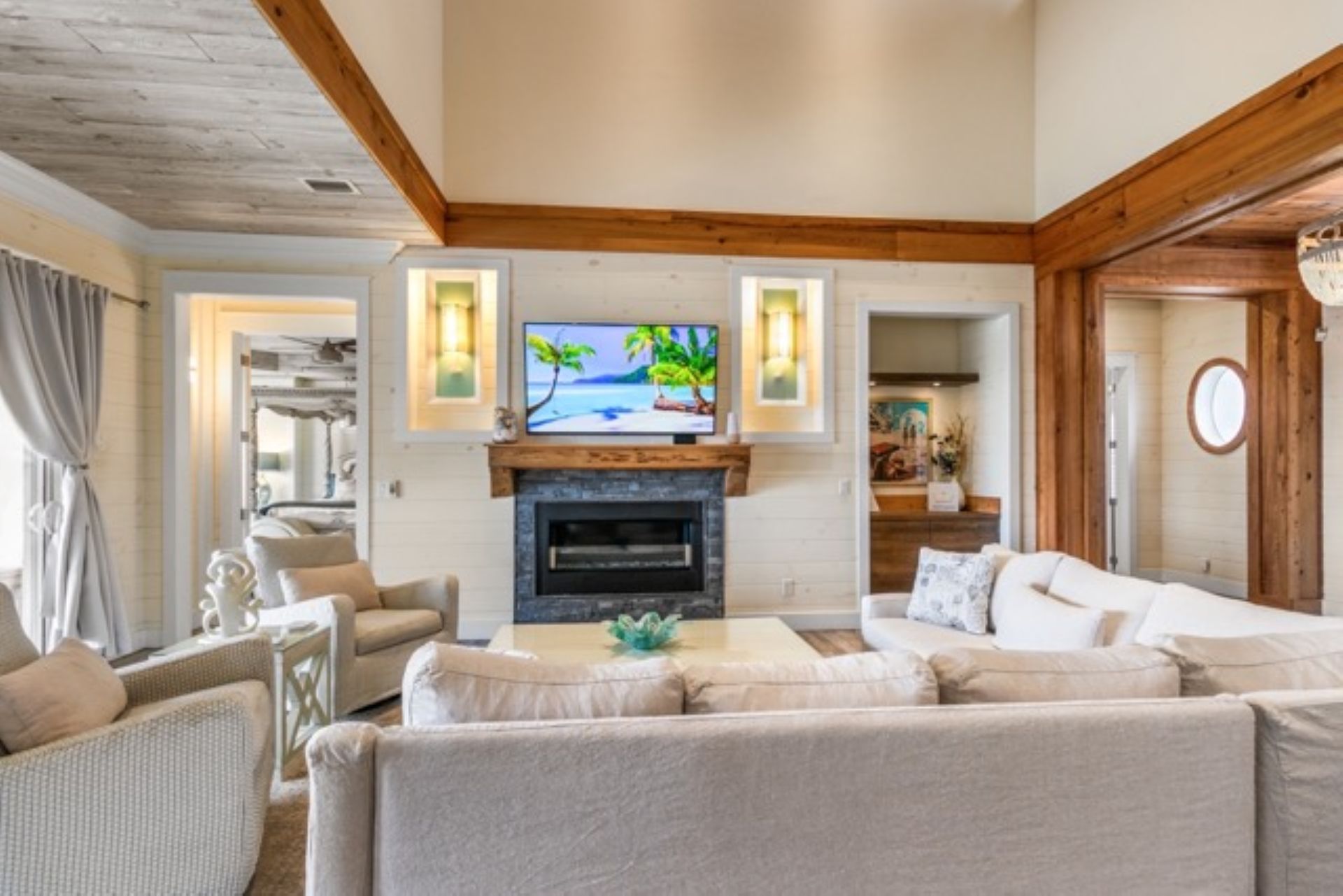 Living area with large smart TV