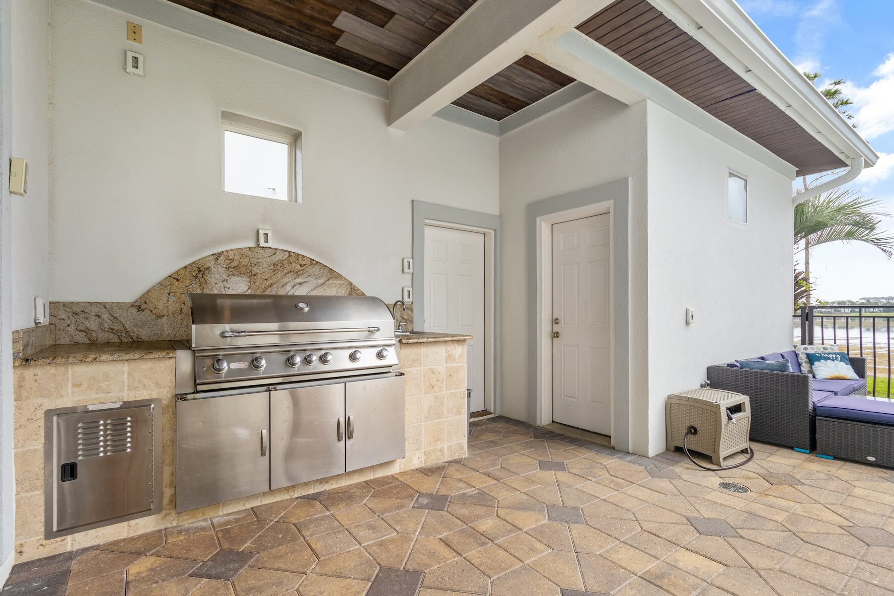 Large gas grill by the pool