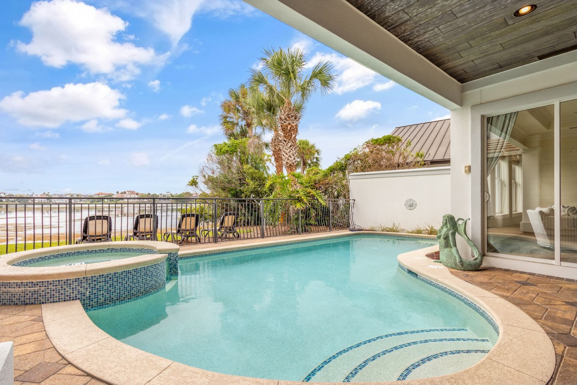 Relaxing private pool with lake views