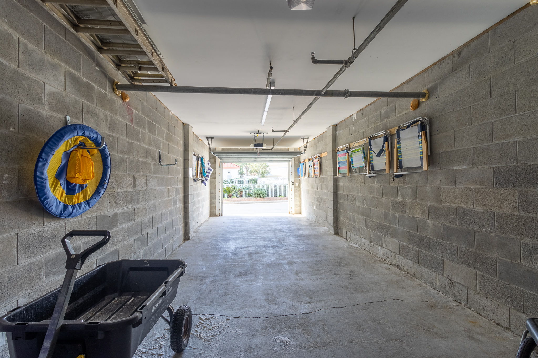 Spacious private garage with beach gear