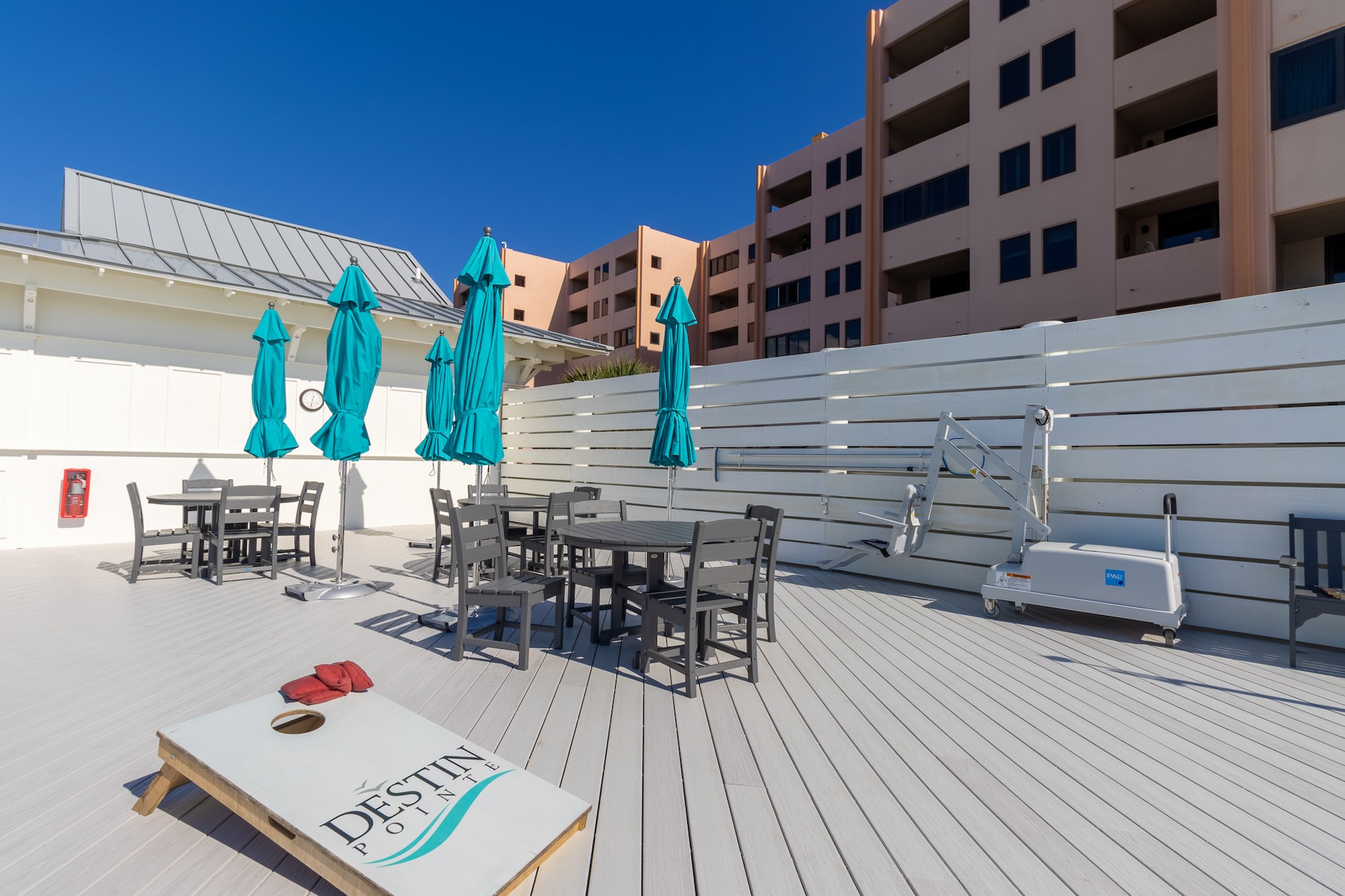 Poolside games and seating