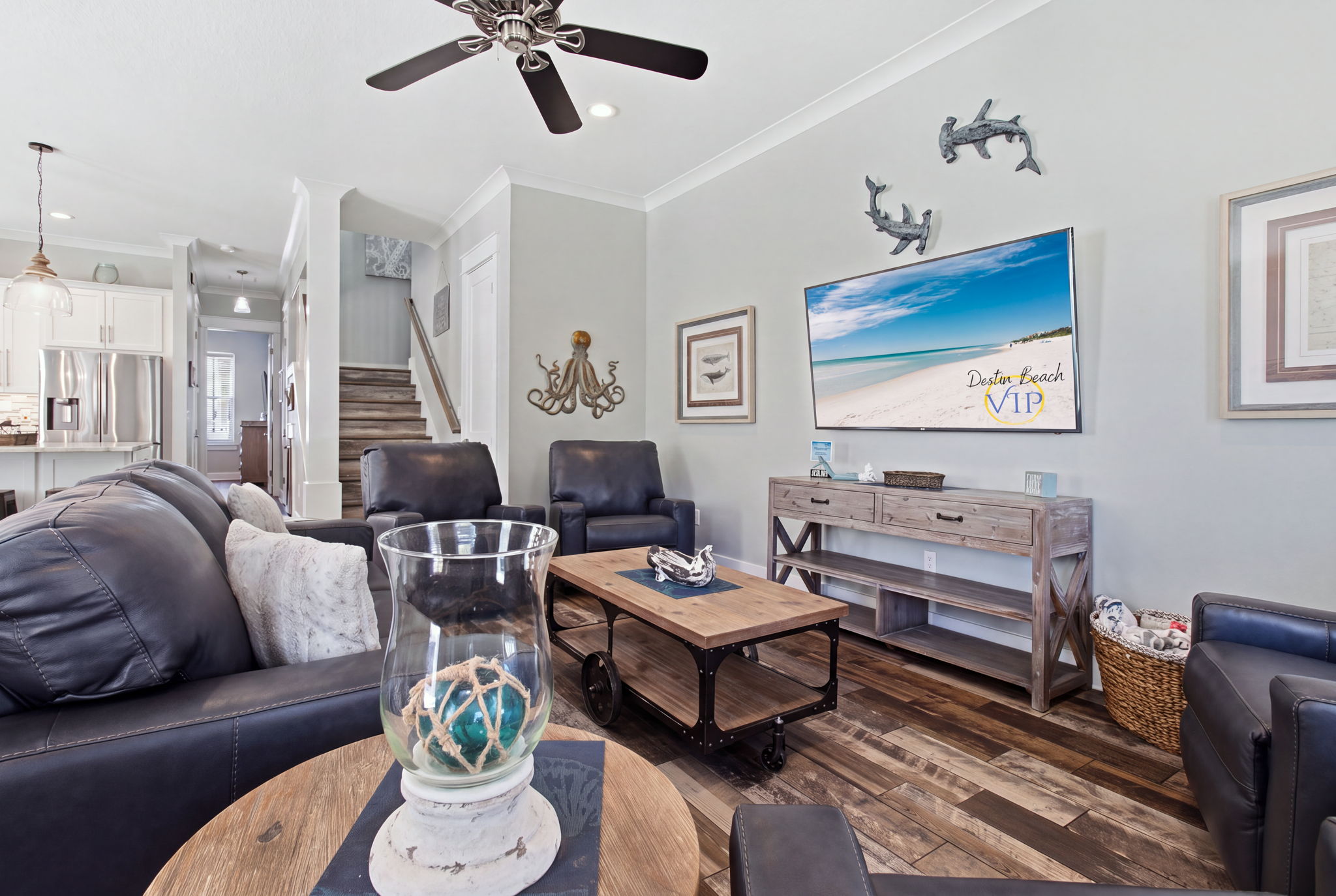 First floor living area with large smart-TV