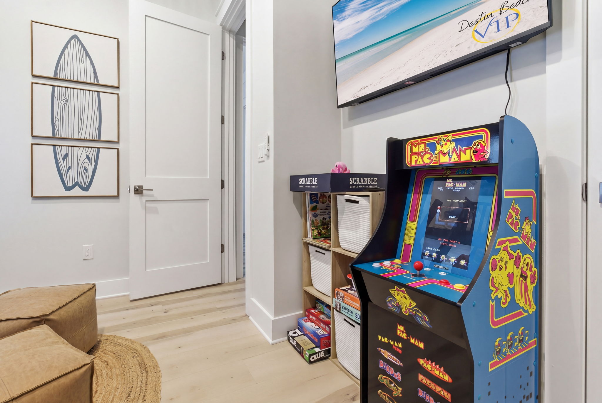 Arcade and board games in the bunk room