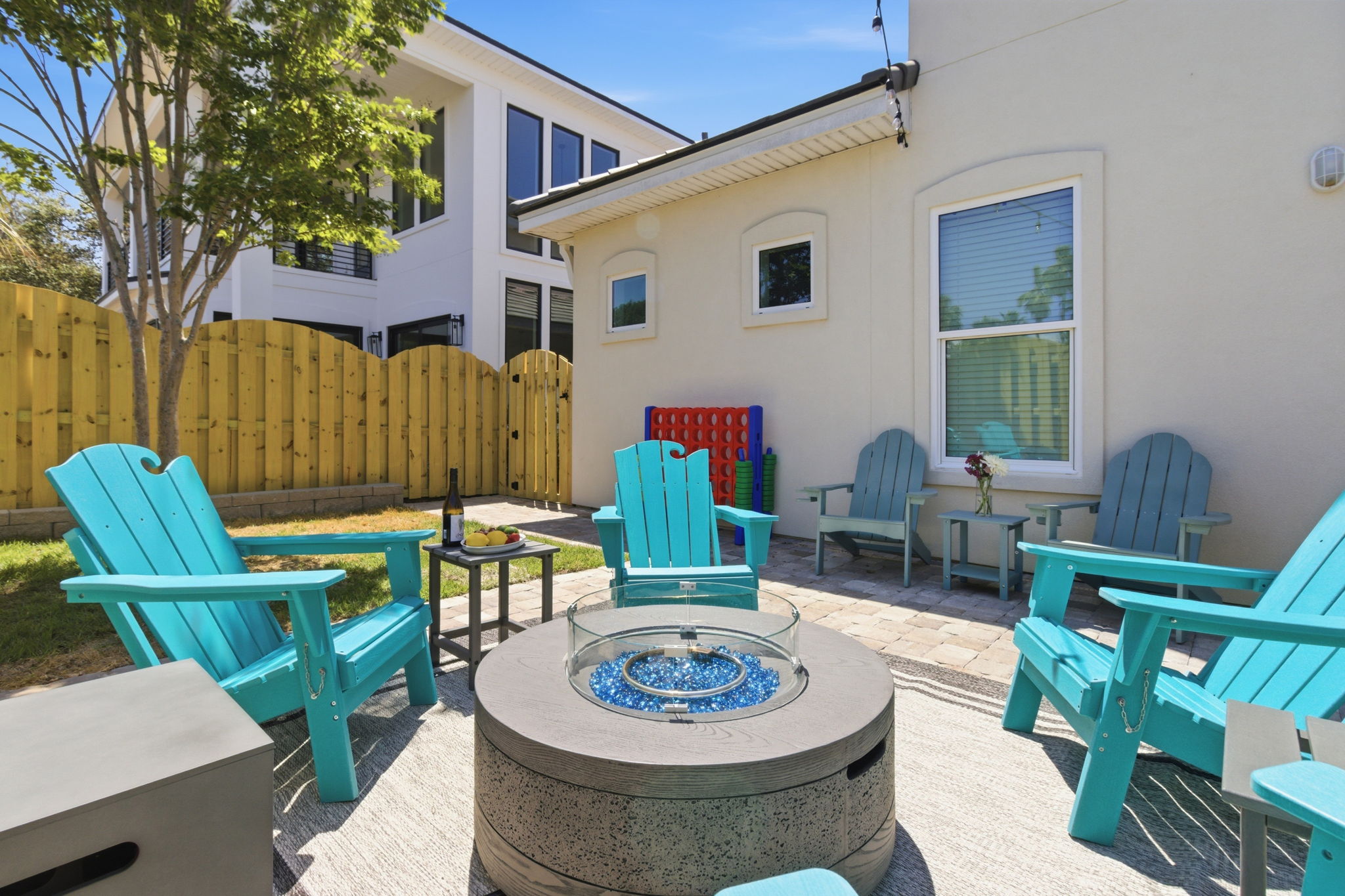 Backyard seating and fire pit