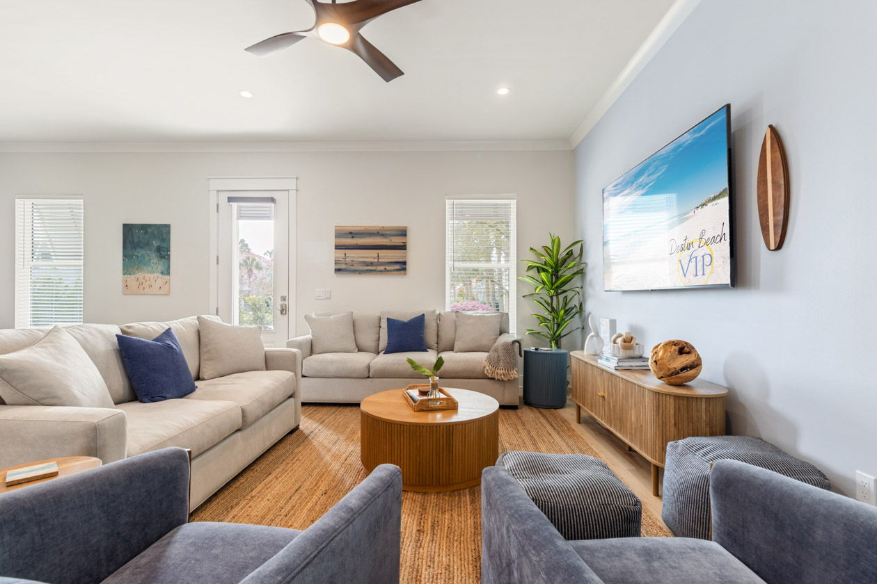 Comfortable seating and large smart TV in the living area