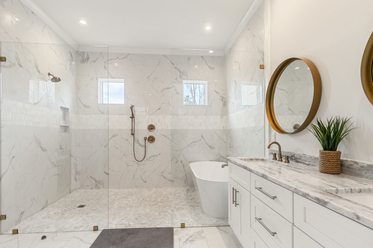 Luxury primary ensuite with spacious walk-in shower