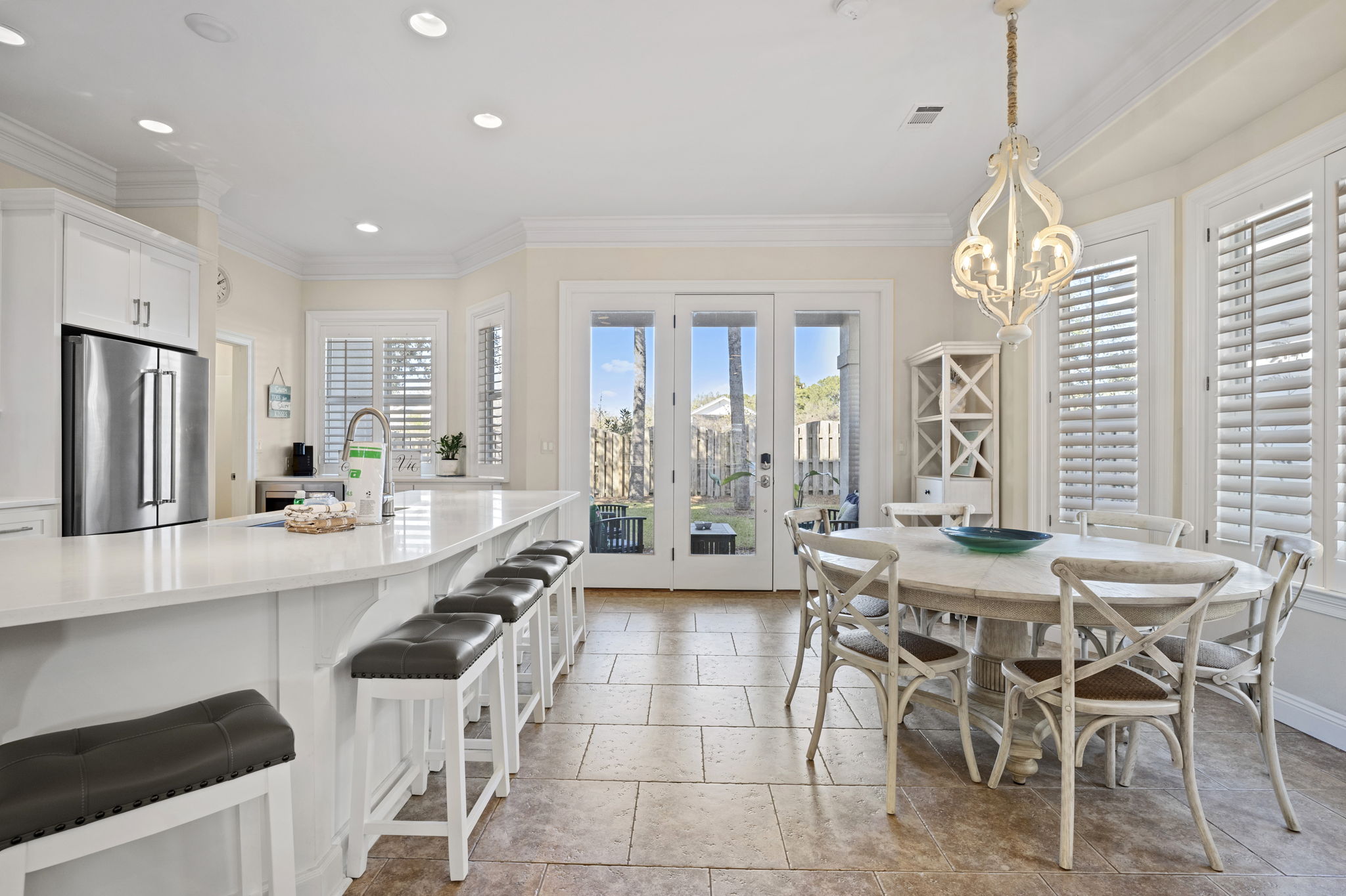 Spacious dining table and kitchen seating