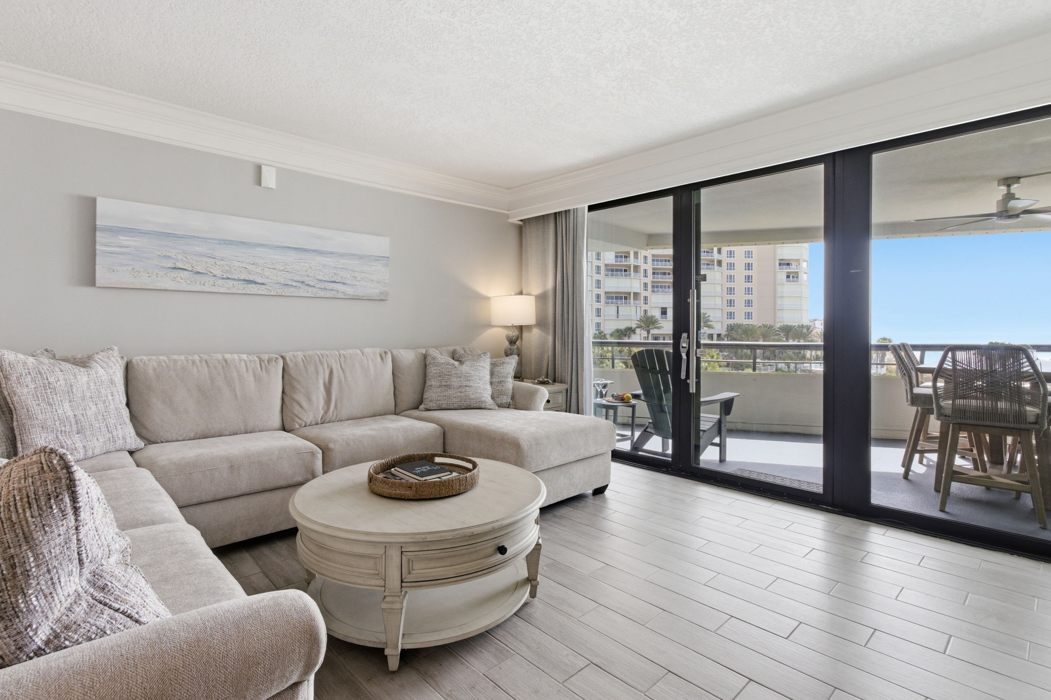 Gulf views and balcony access from the living area