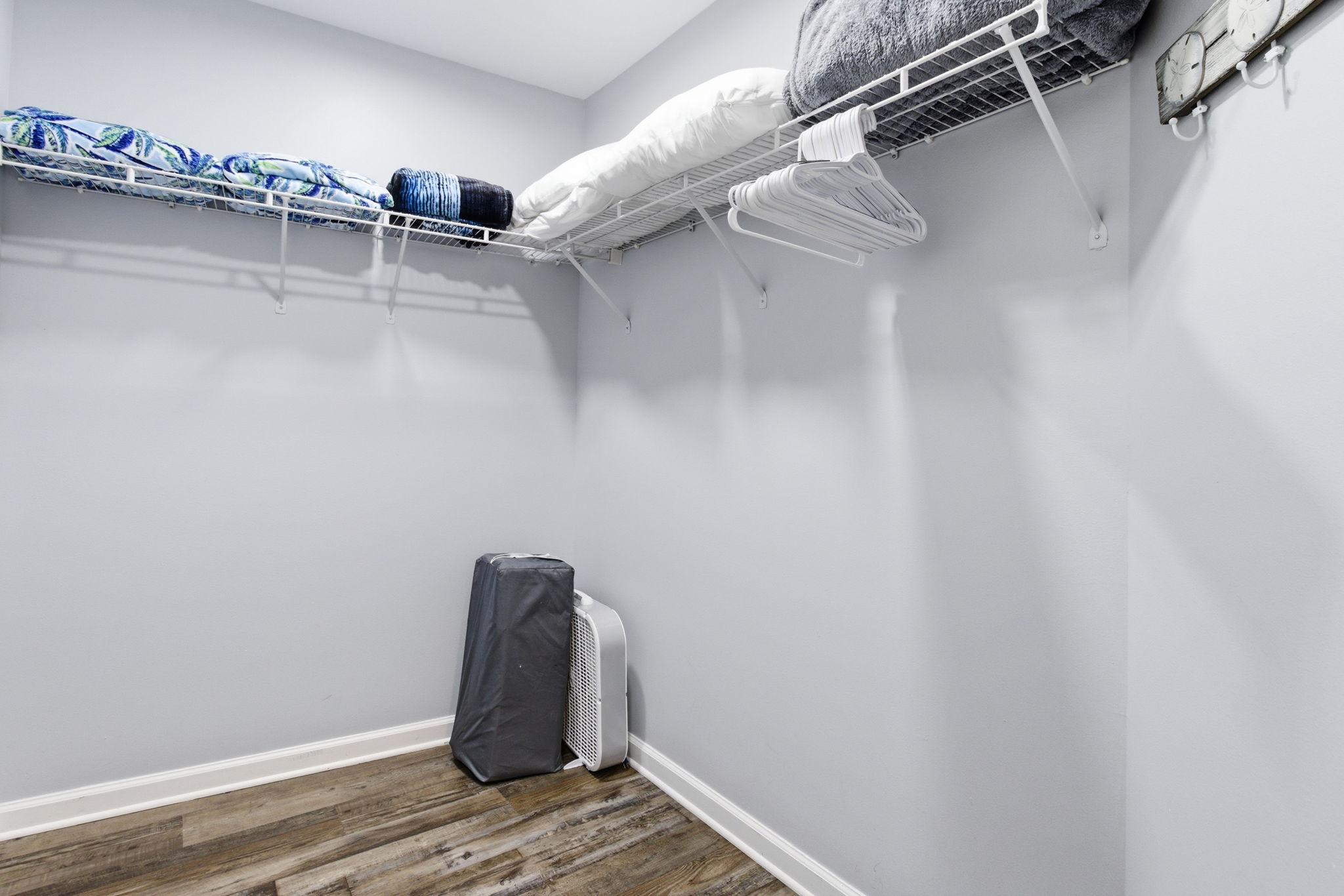 Large closets with extra fans and pack and play