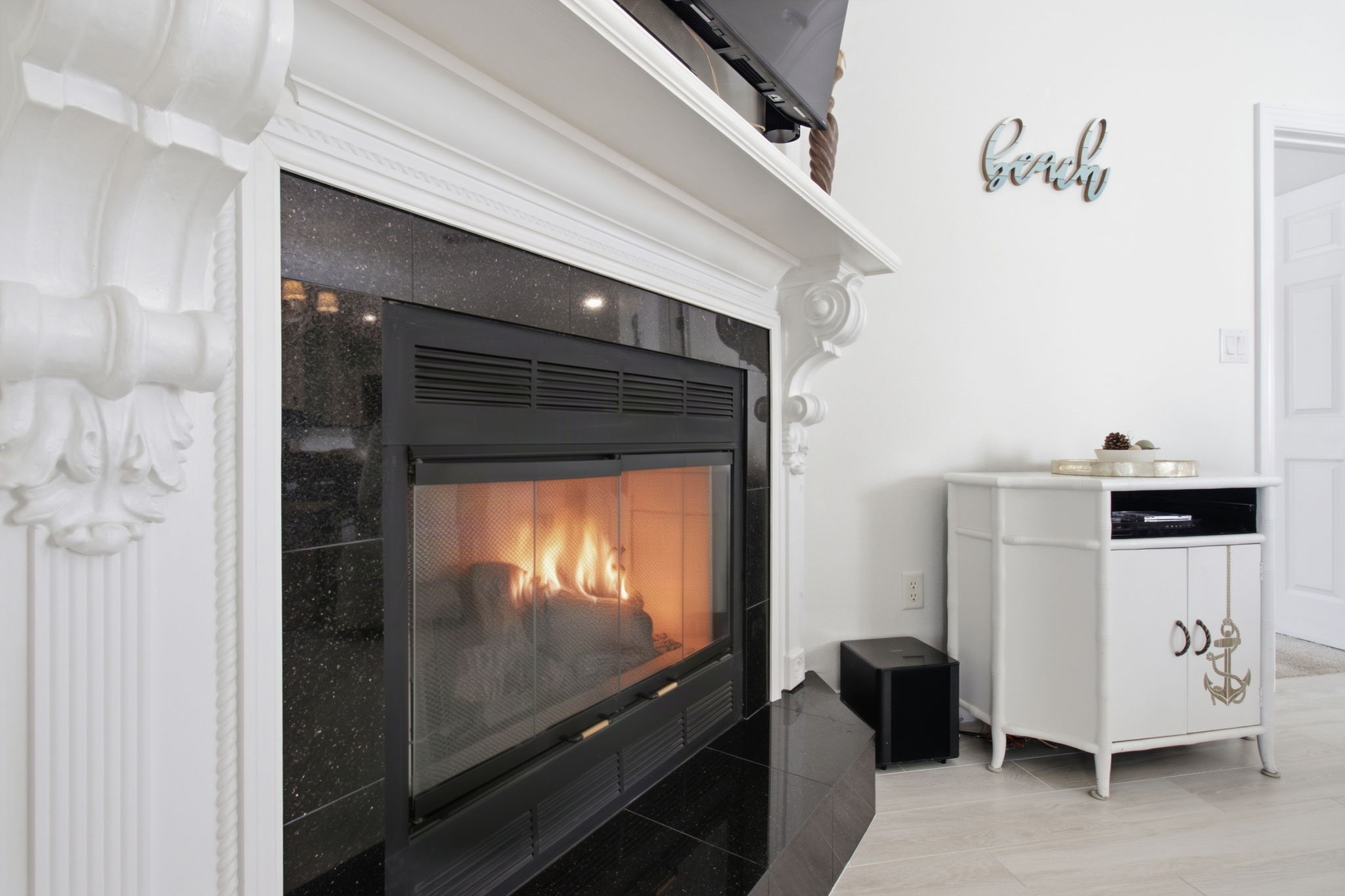 Fireplace in living area