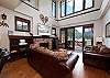 Main Living Space - TV, Gas Fireplace, Views and Deck Access