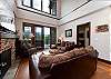Main Living Space - TV, Gas Fireplace, Views and Deck Access