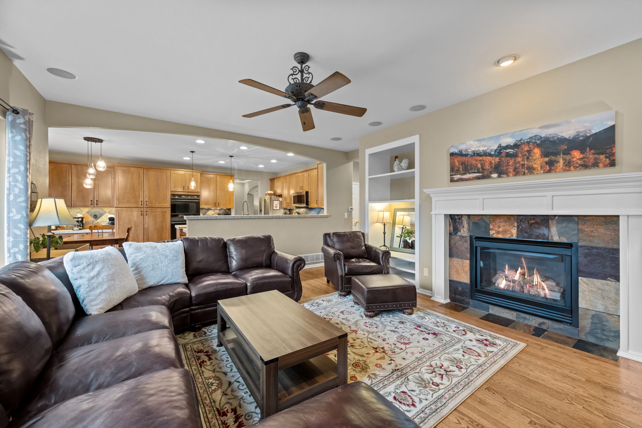 Family room with TV and fireplace