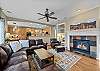 Family room with TV and fireplace