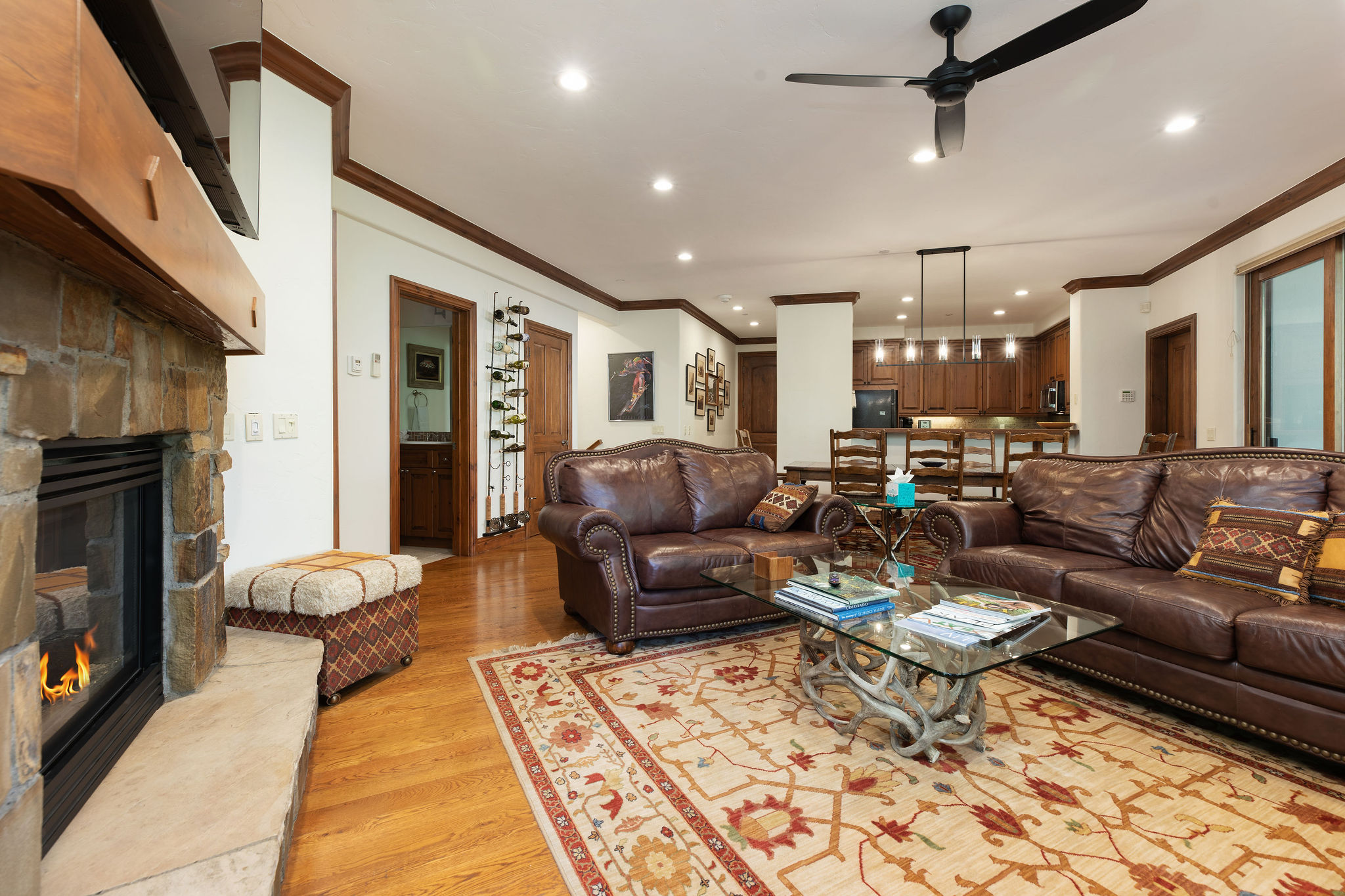 Living Room with Fireplace and TV