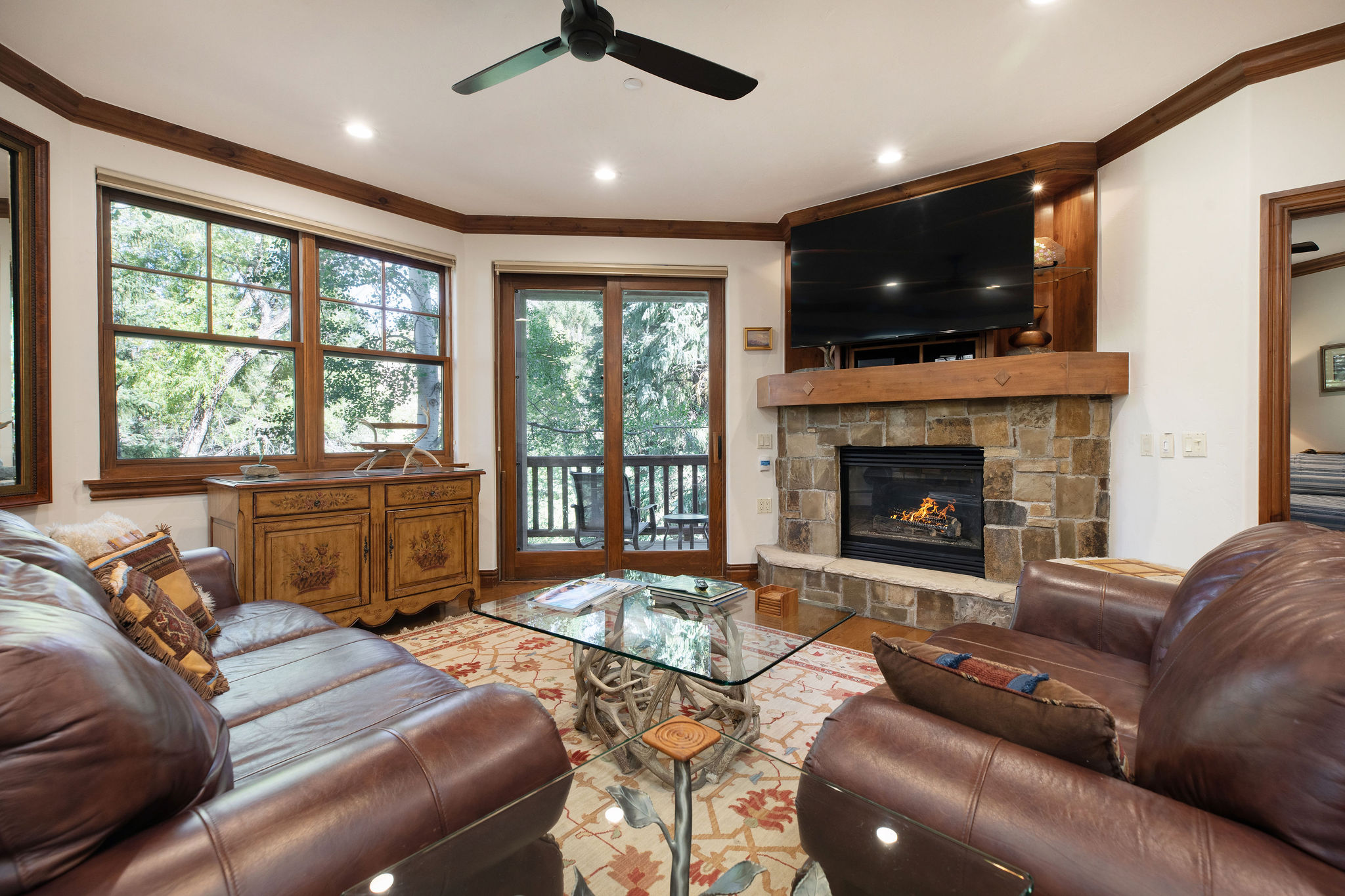 Living Room with Fireplace and TV