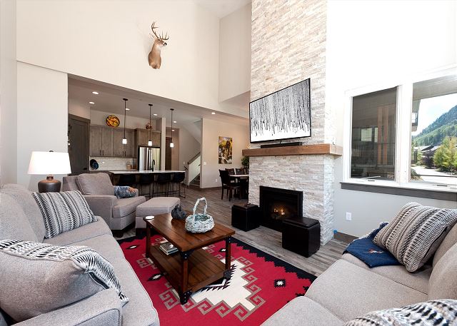 Main Living Space - TV, Gas Fireplace and Deck with Private Hot Tub and BBQ Grill