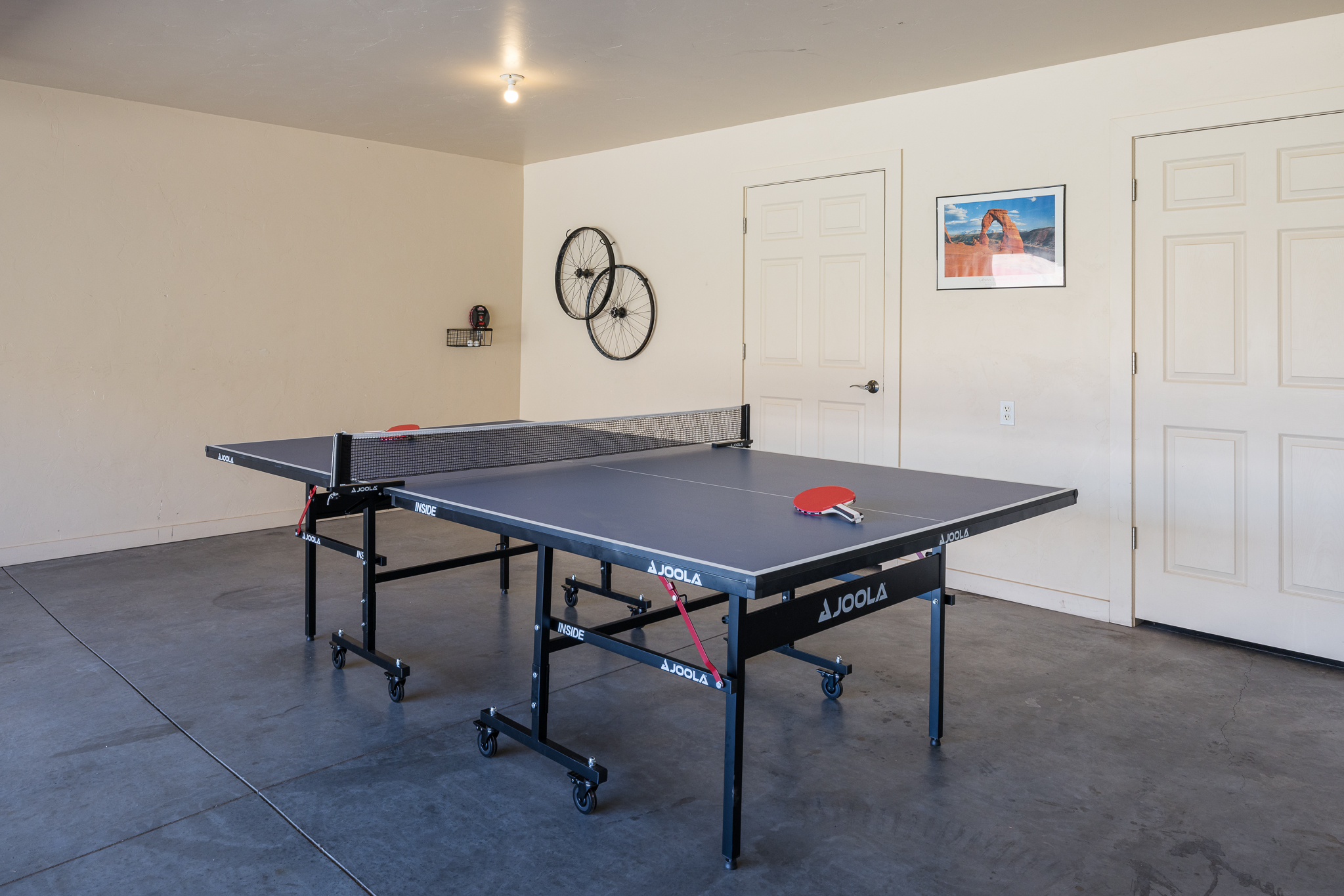 Large two car garage with ping pong table and corn hole games!