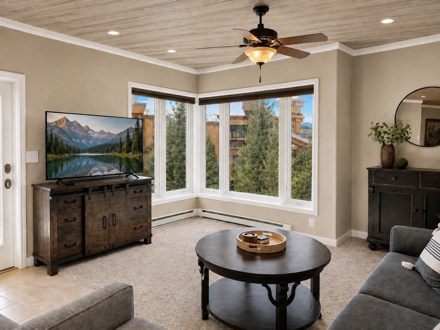 Main Living Space - TV, Deck, King Pull Out Sofa and Fireplace (Firewood Provided)