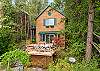 Cozy cabin, view from the dock. 