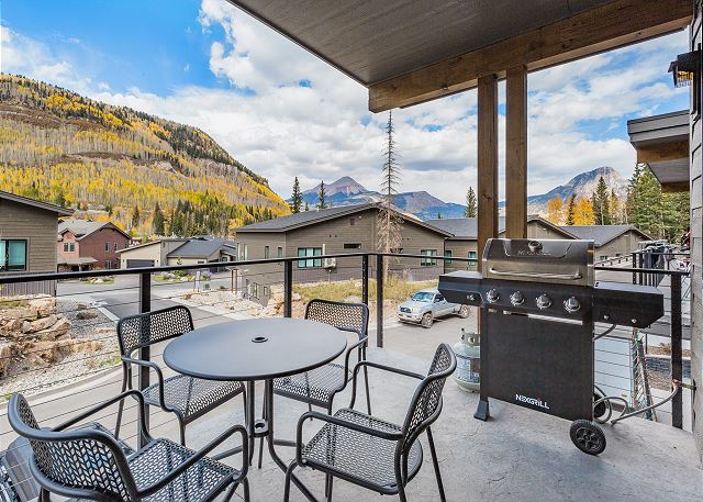 Awesome view of Engineer and Spud Mountain from the deck - Private hot tub, grill and dining table