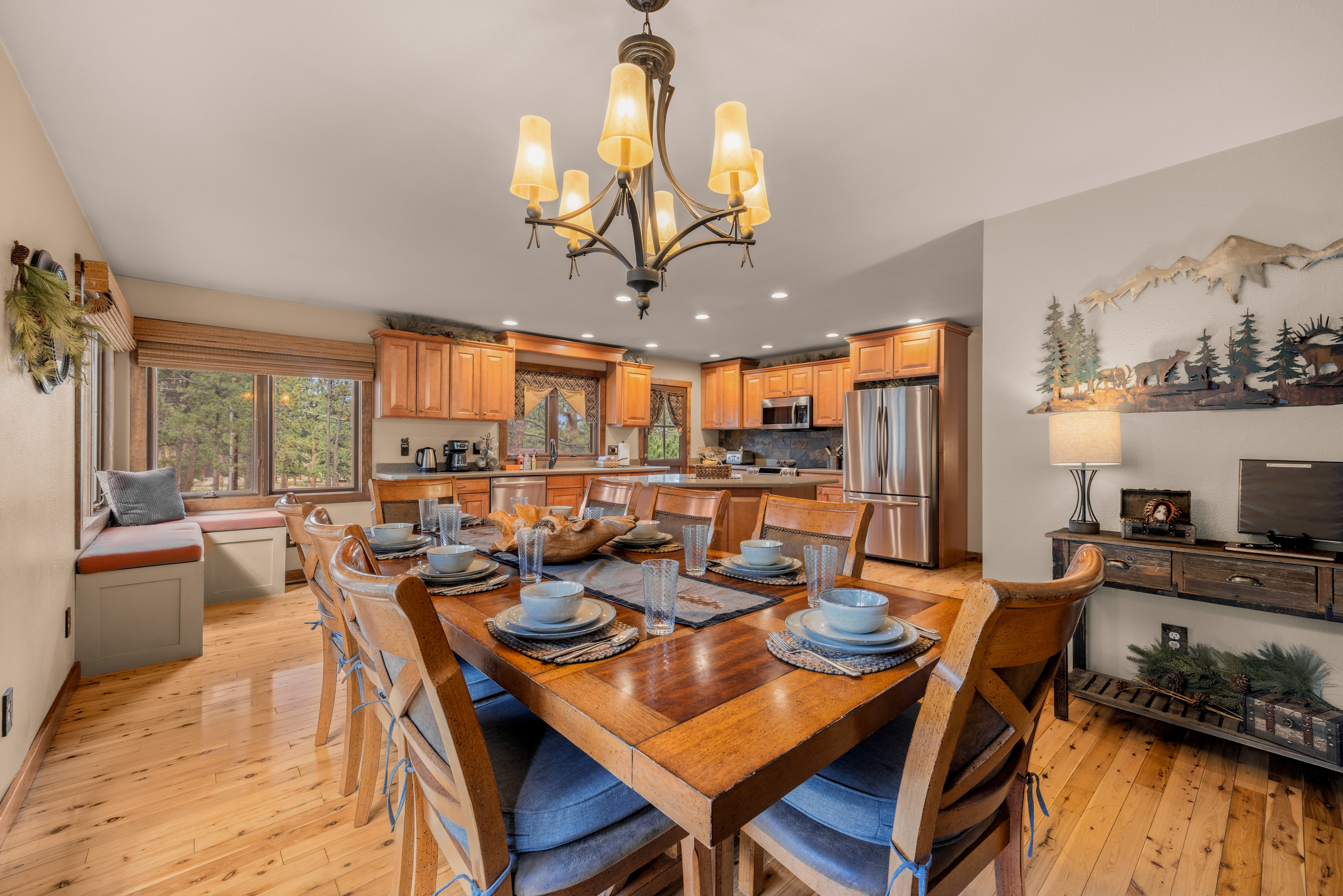 Gather comfortably with dining space for 8 guests.