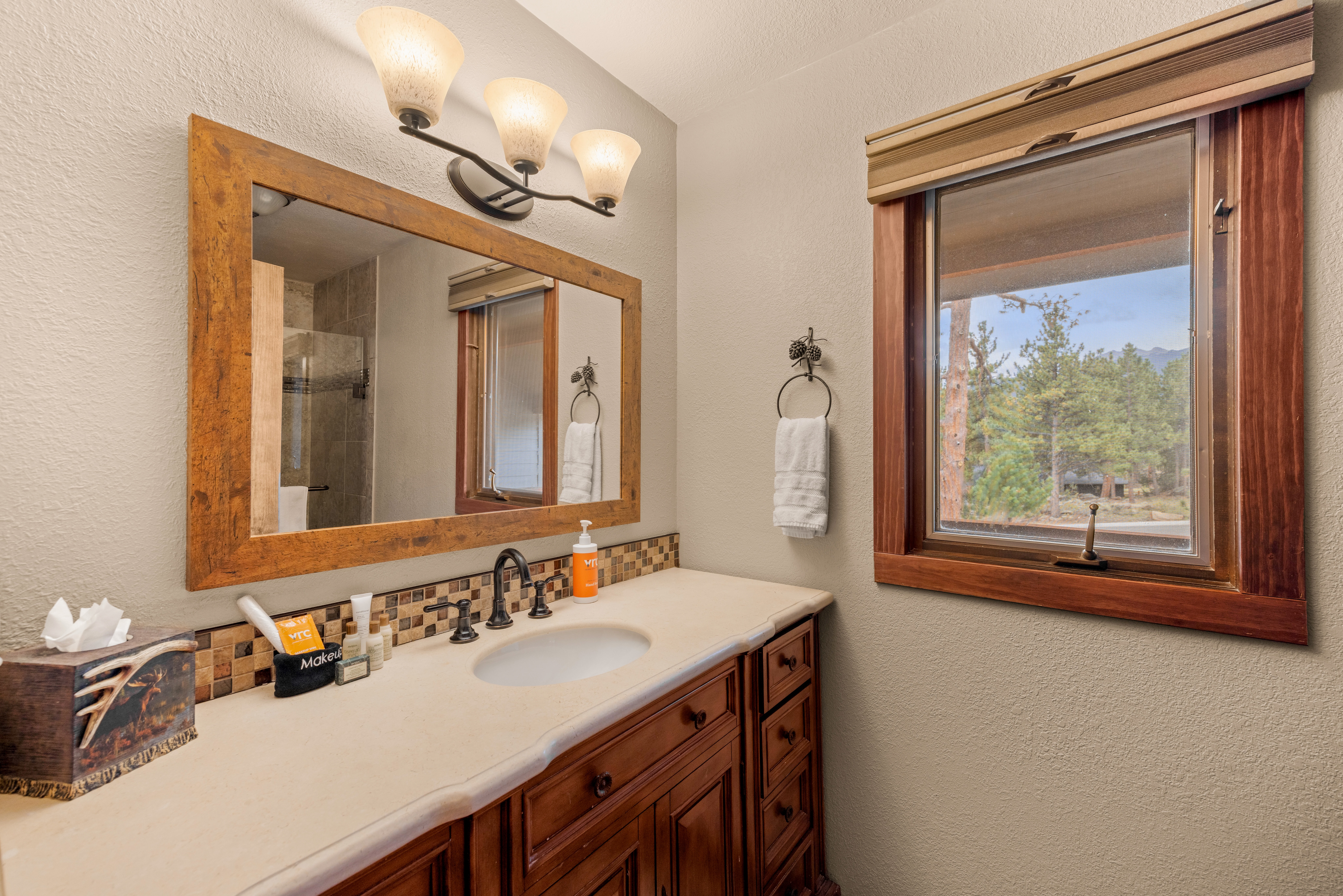 Primary en suite bathroom with walk-in shower.