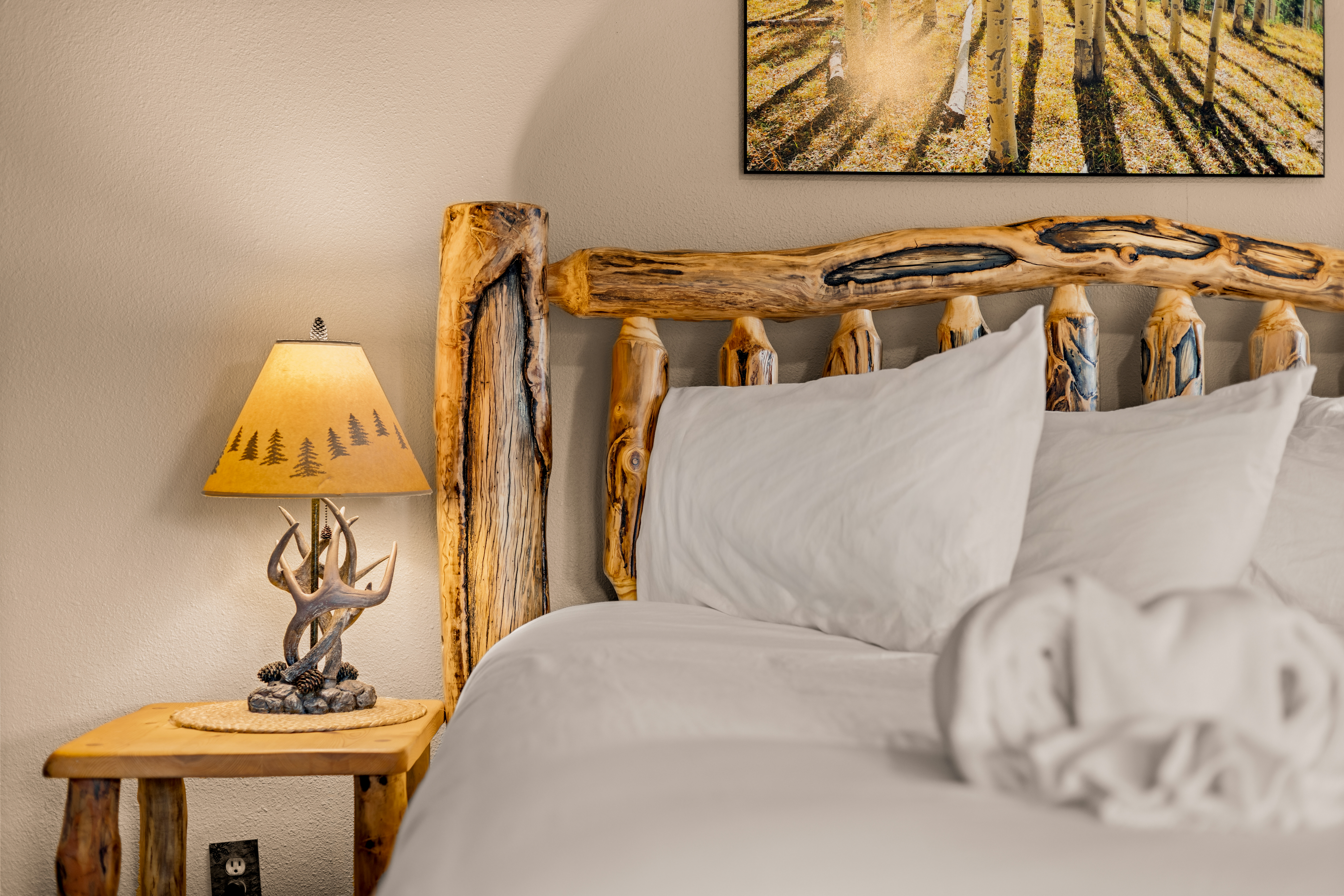 Primary Bedroom (Upper Level): King Bed with smart TV, private deck access, and an ensuite bathroom