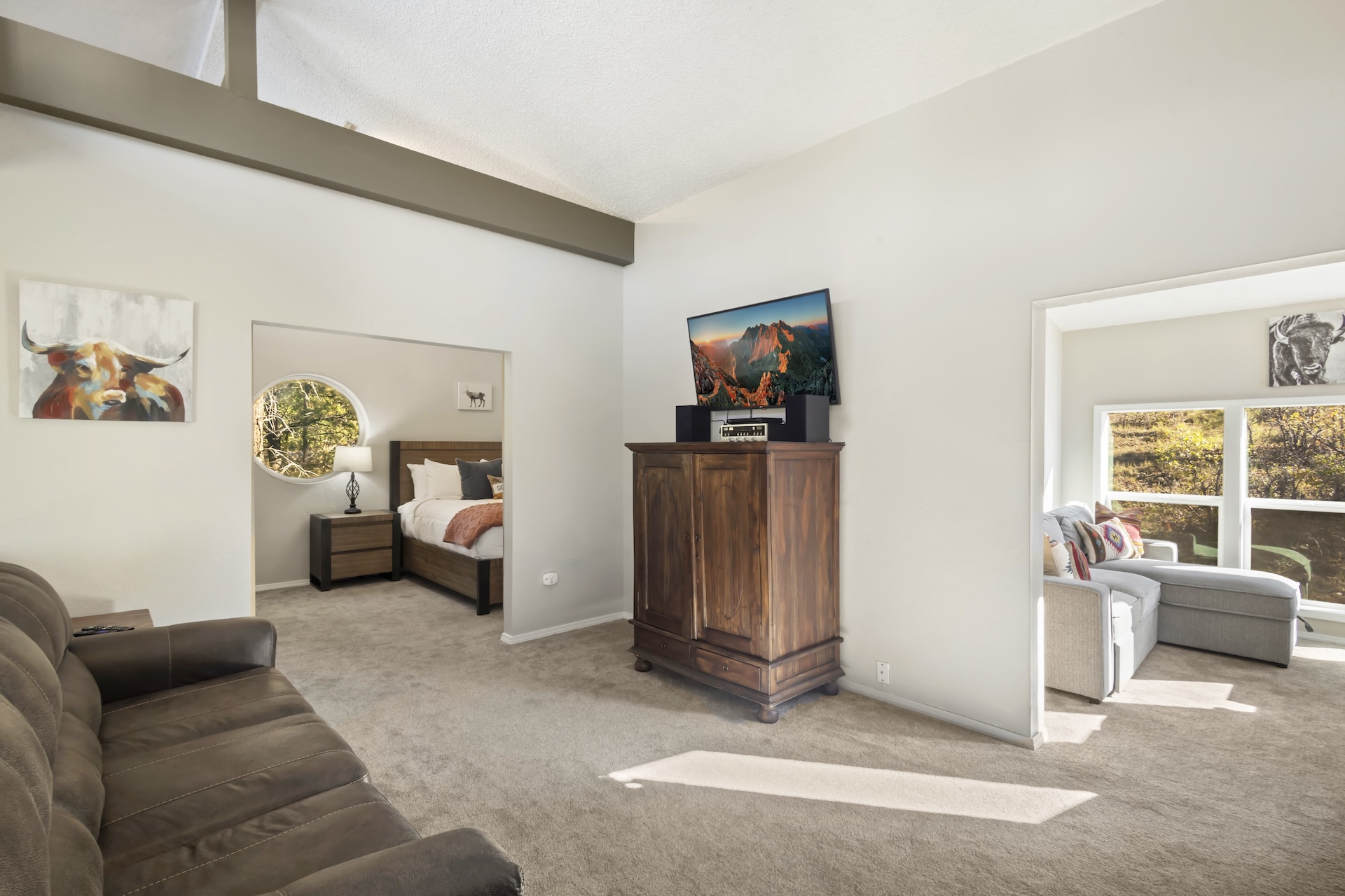 Upstairs loft with Smart TV, sleeper sofa, off third bedroom and office space.