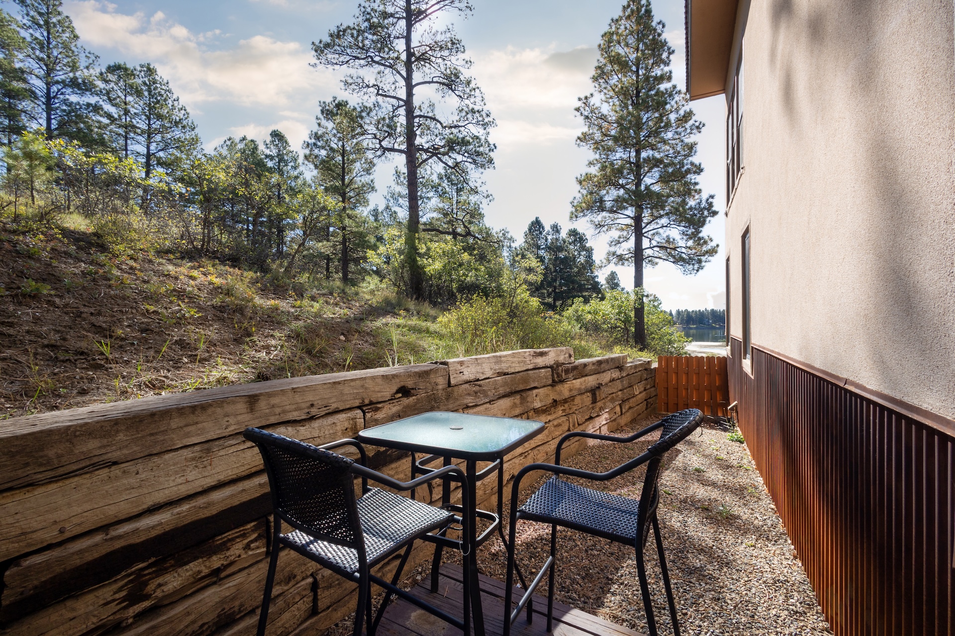 Back patio with peekaboo views of Pagosa Lake