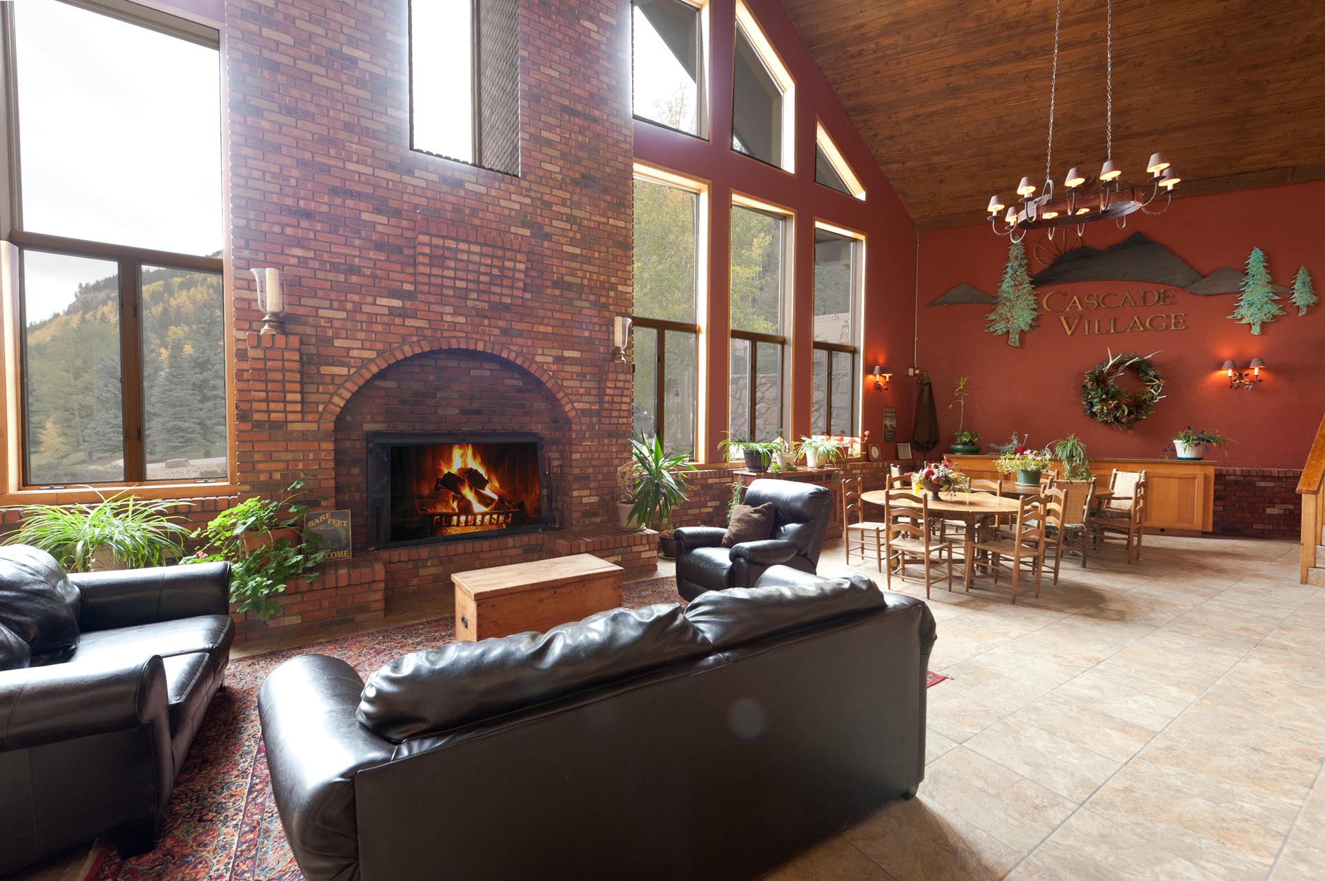 Seating area in the main building at Cascade Village