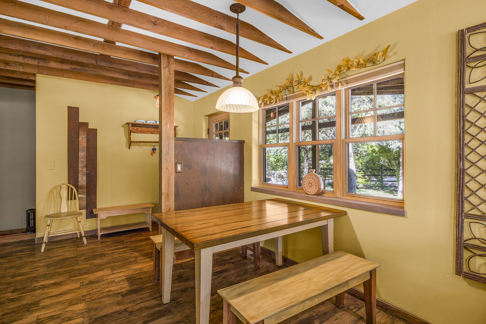 Gather comfortably with dining space for 4 guests.