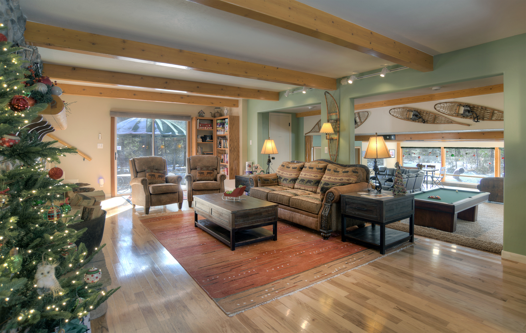 Spacious living room with cozy fireplace