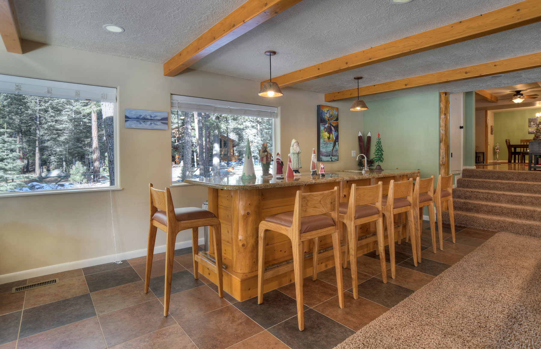 Bar area in the sunken living room