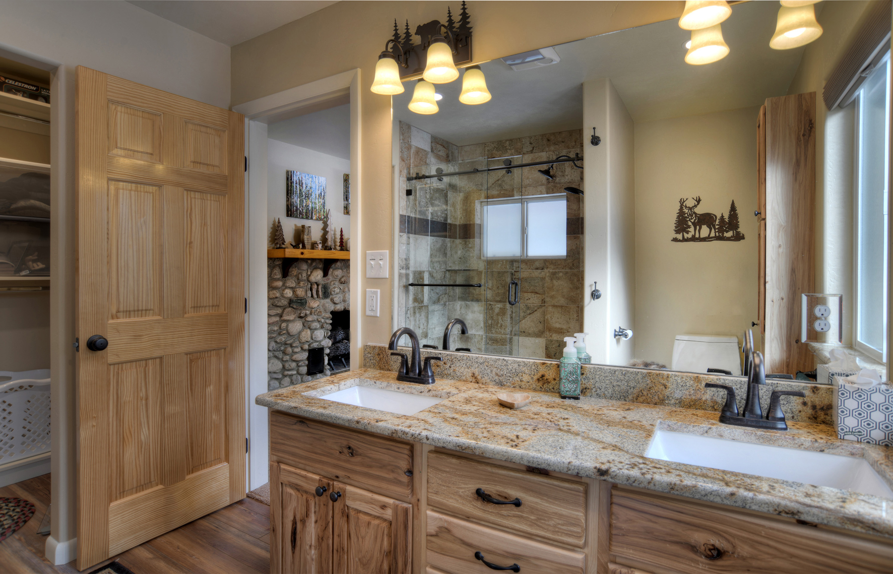 Ensuite bathroom with dual vanities and a walk-in shower