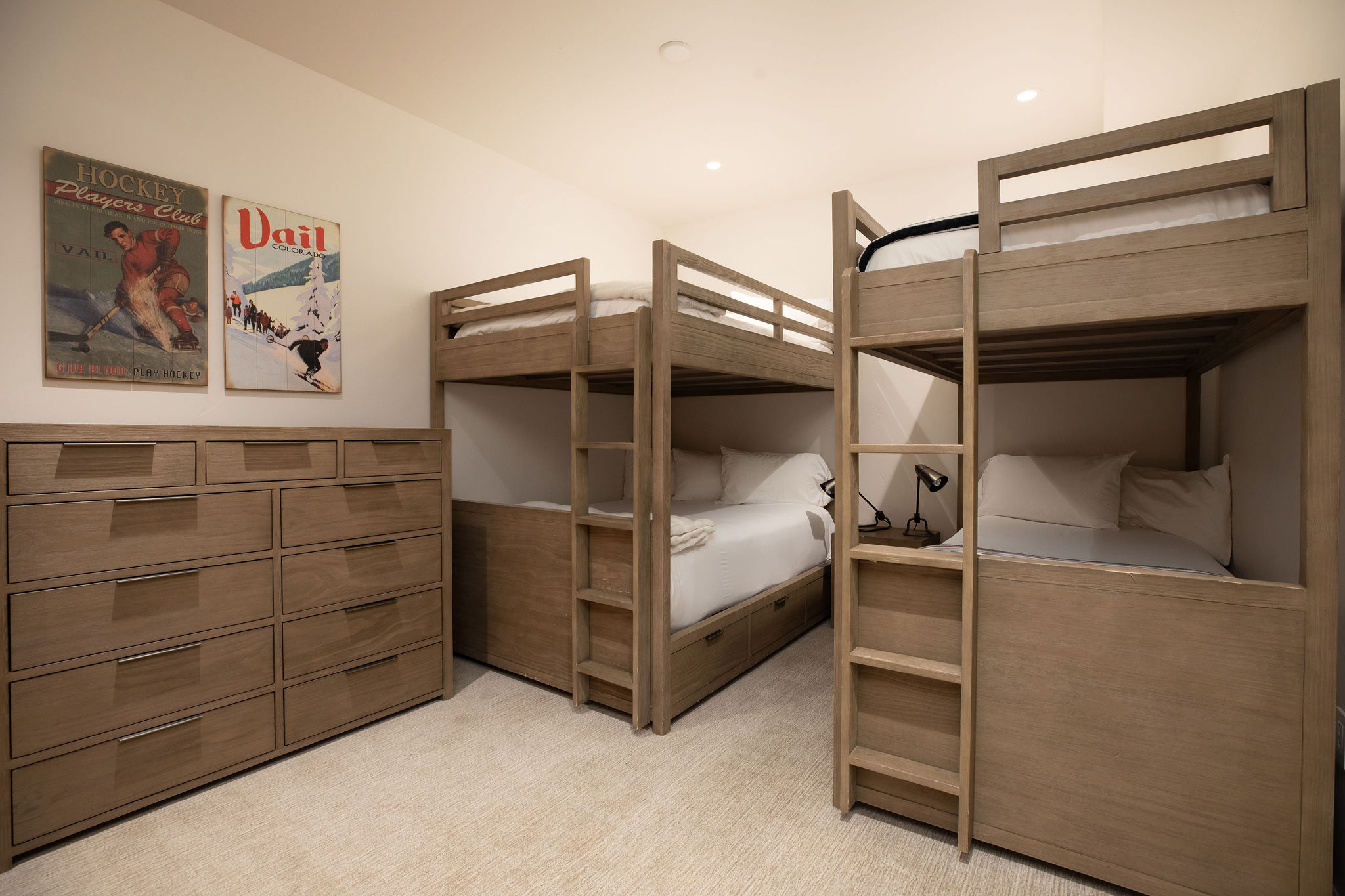 Fun bunk room with two twin-over-twin bunks sleeping four—kids and teens will love this space