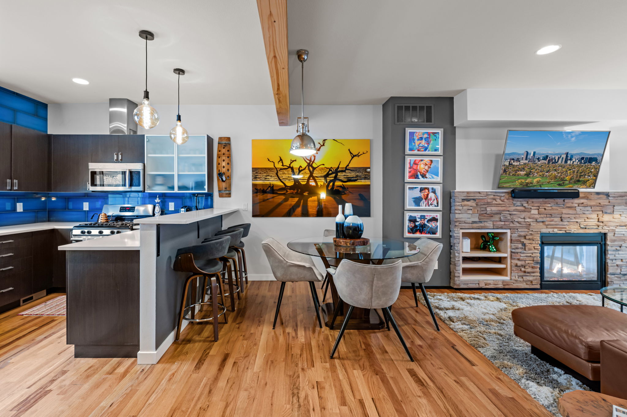 Open-concept design connects kitchen, dining, and living areas throughout 1,600 sq ft