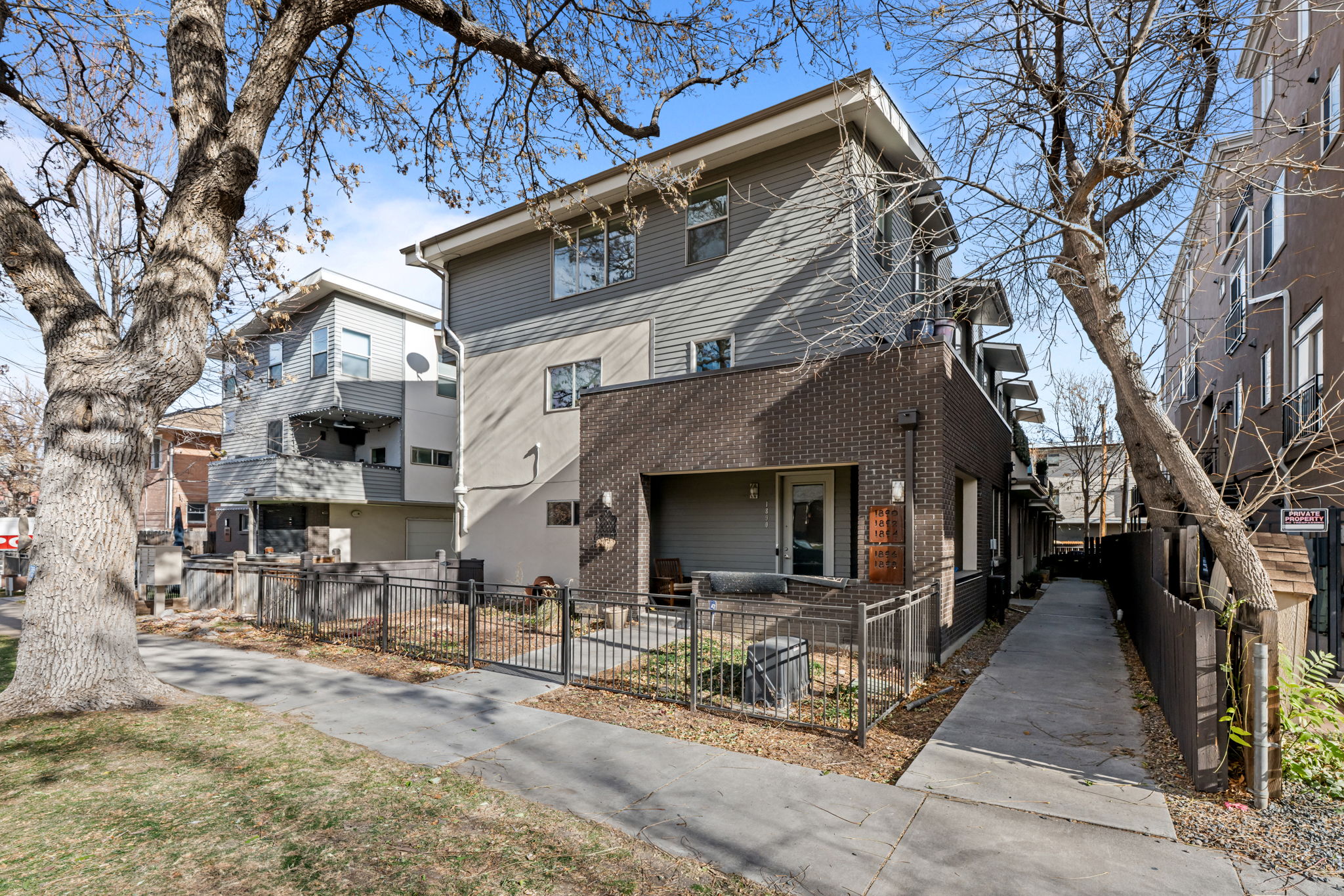 Modern Denver townhome exterior—blocks from City Park and St. Mark''s Hospital