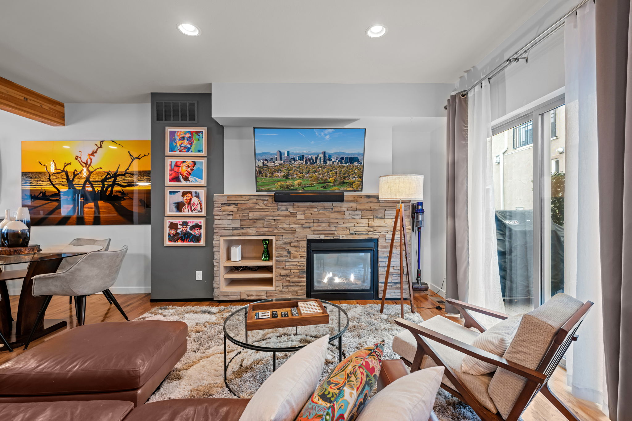 Bright contemporary living space with stylish furnishings and Smart TV—1,600 sq ft of comfort