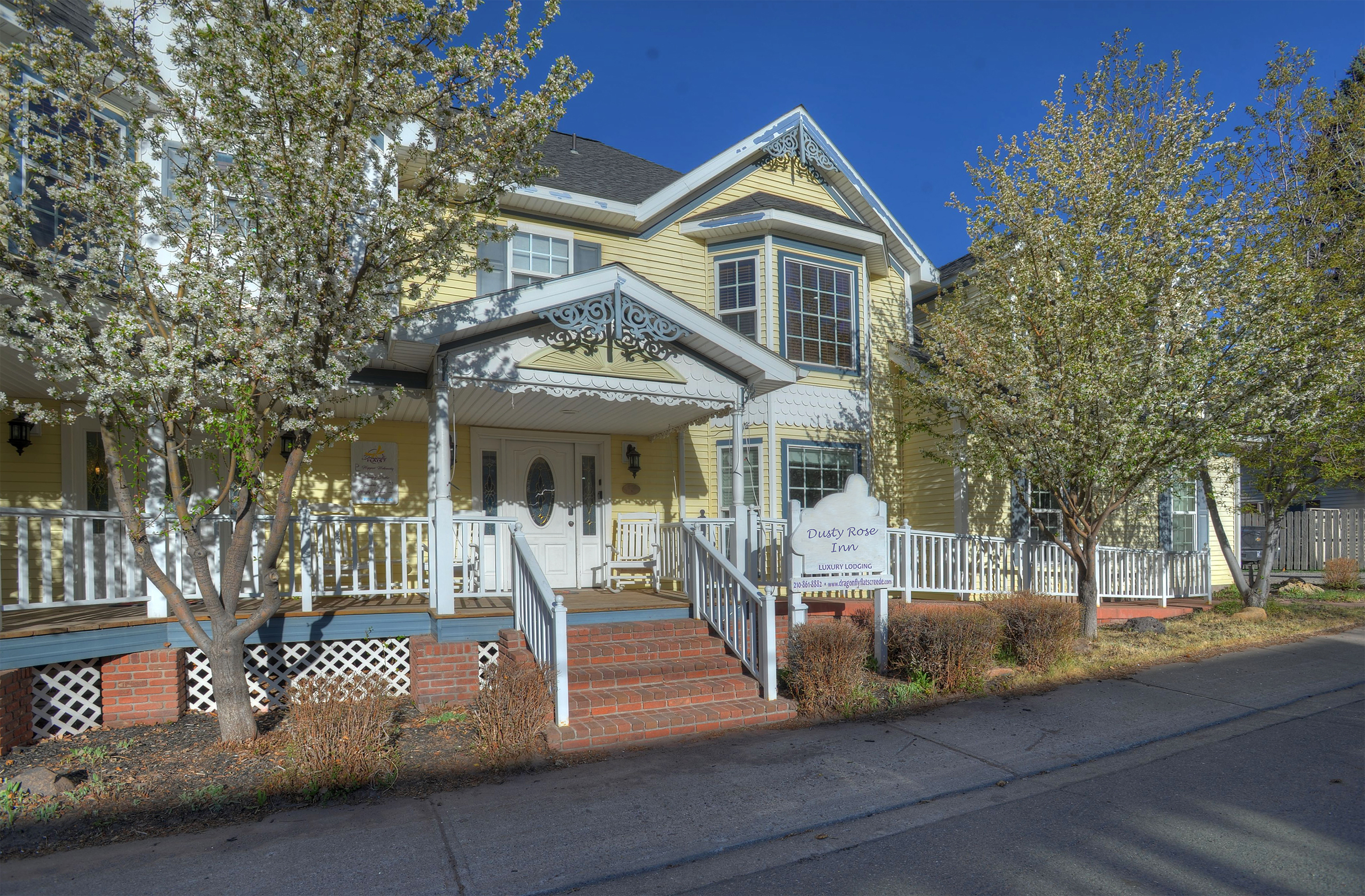 Head up the stairs and into the Rose Garden Retreat at the Dusty Rose Inn.