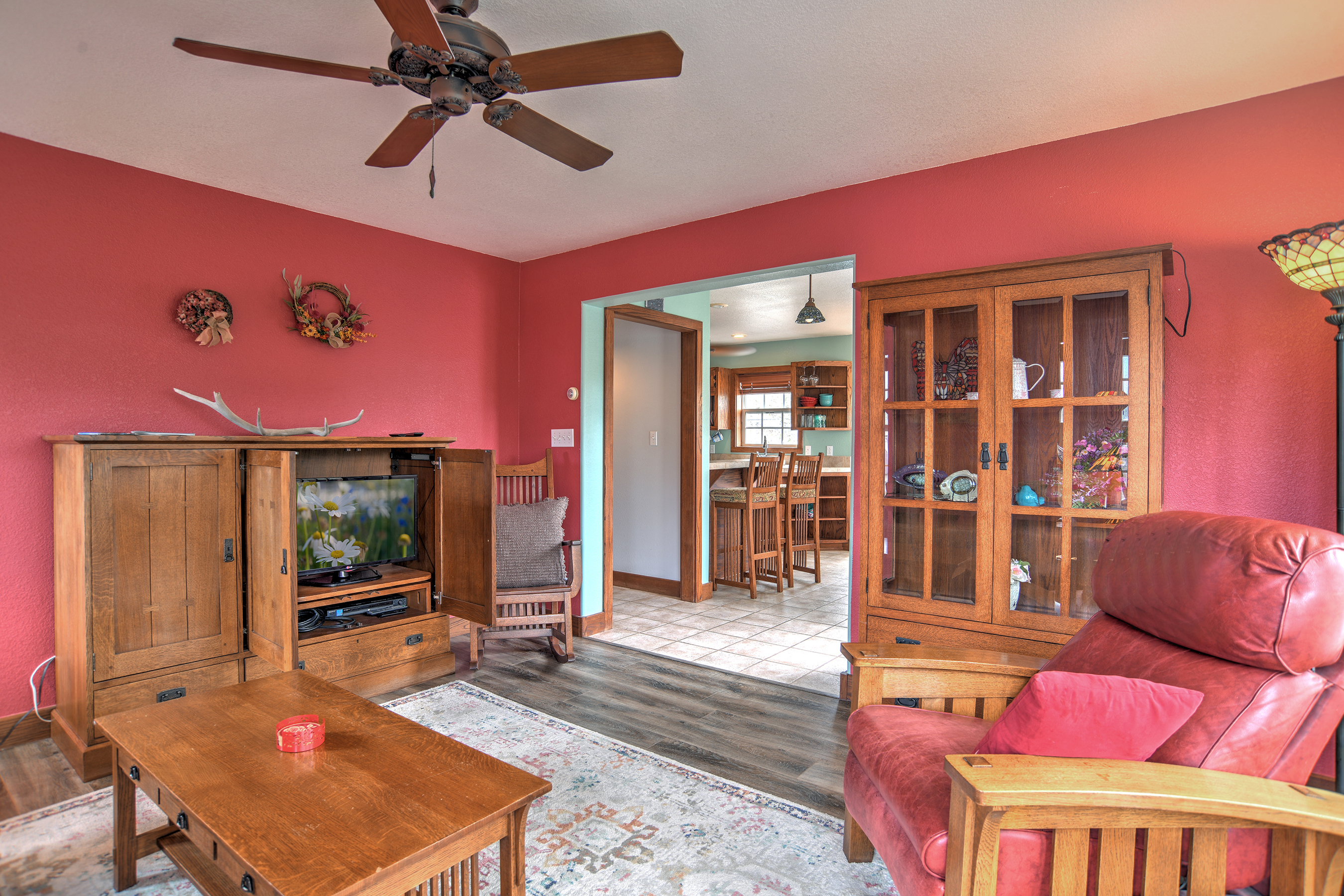 Enjoy our cozy living room with mountain views that opens into the kitchen area. The sofa also converts into a sleeper sofa for additional guests.