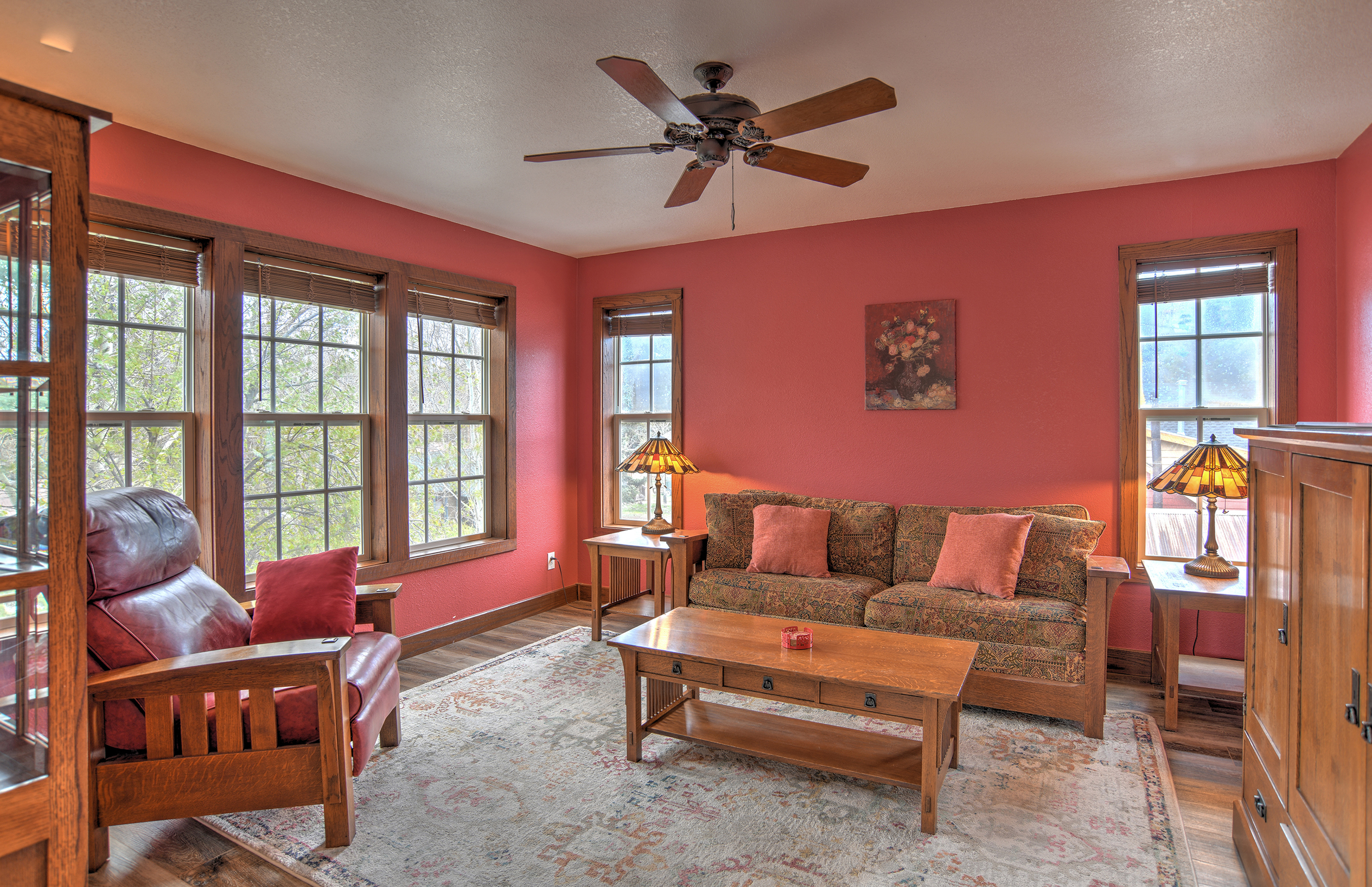 Enjoy our cozy living room with mountain views that opens into the kitchen area. The sofa also converts into a sleeper sofa for additional guests.