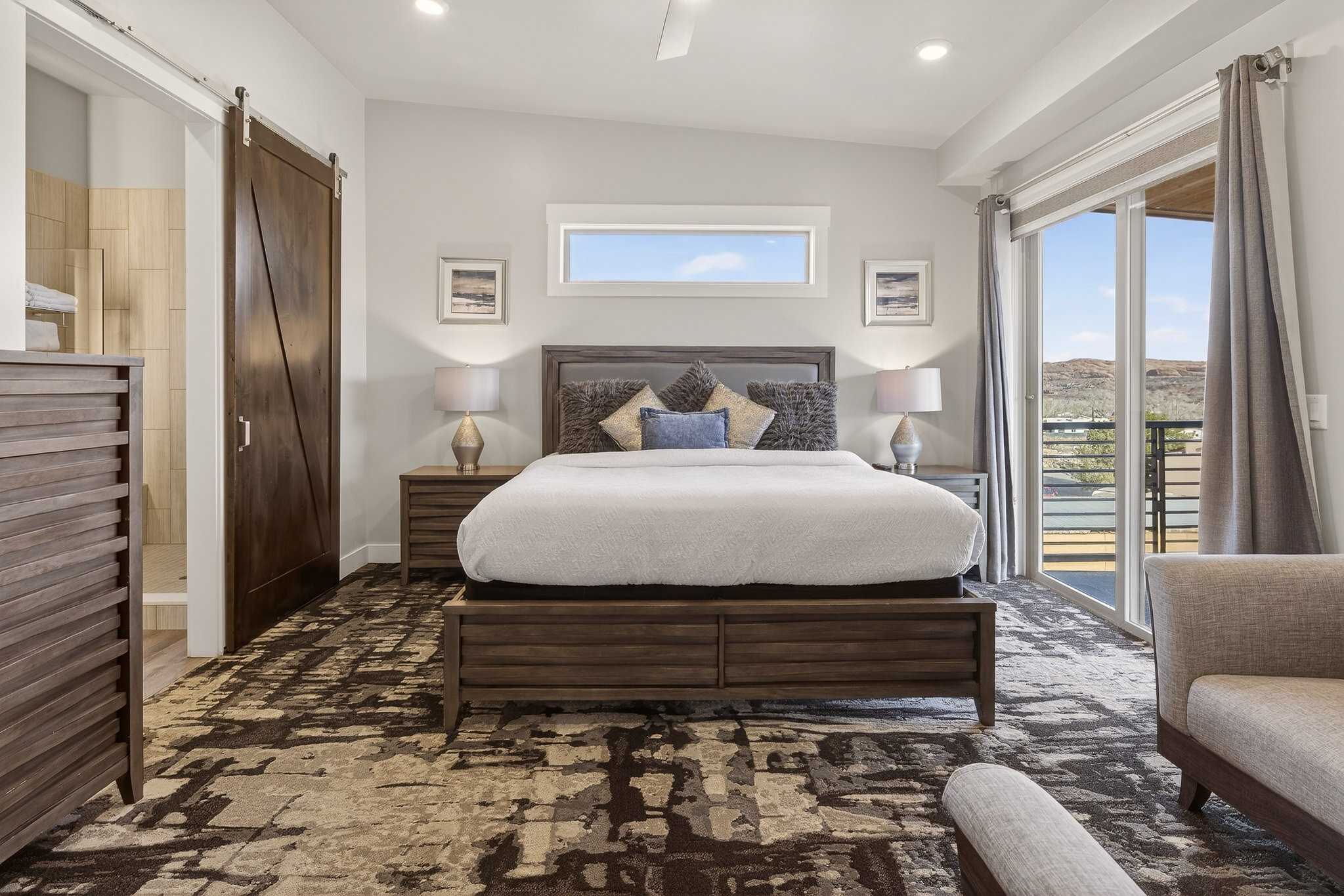 Unwind in this spacious king bedroom with a Smart TV—comfort and entertainment in one. 

