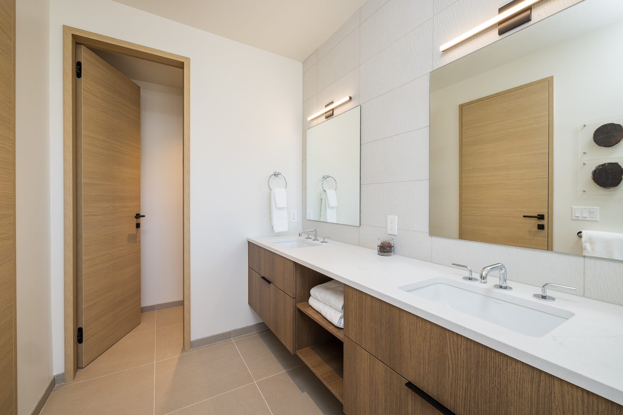 Spacious bathroom with dual sinks