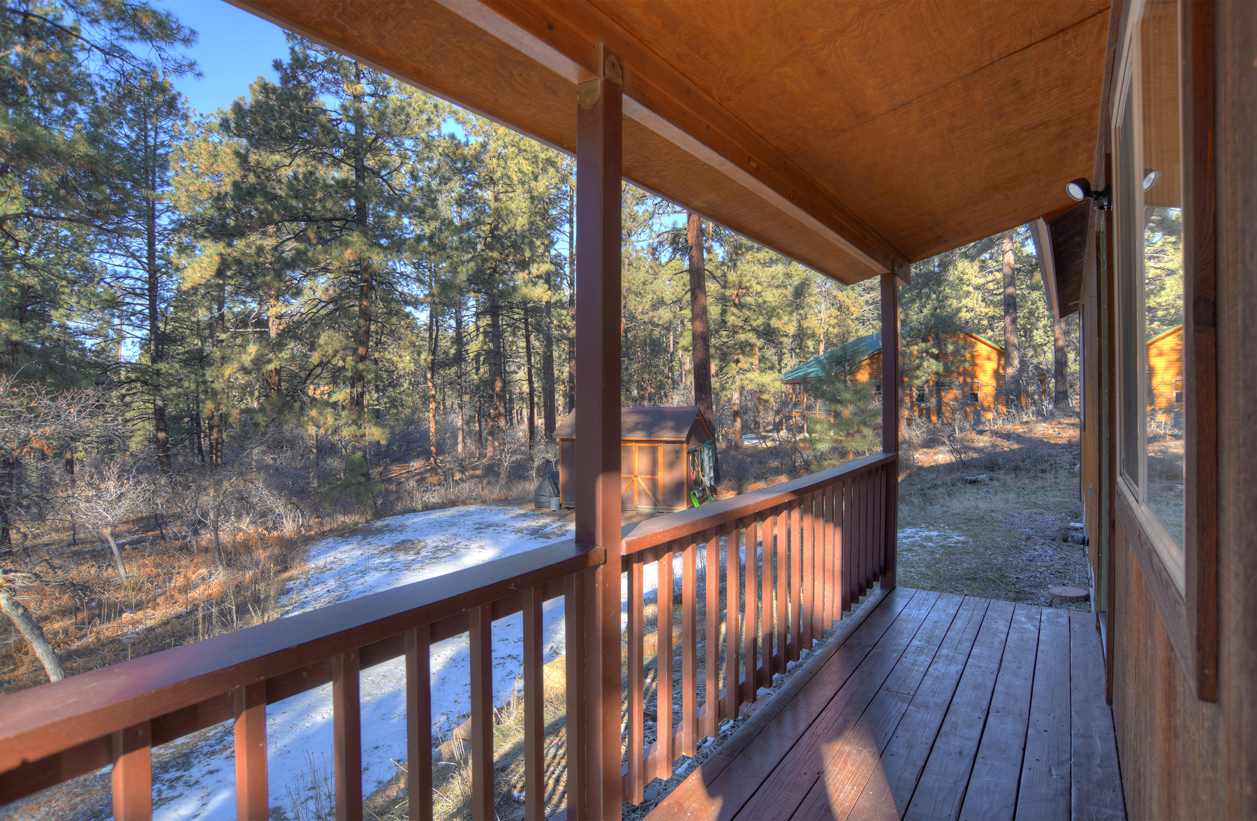 Private deck surrounded by towering pines – enjoy outdoor living with BBQ grill, seating, and the peaceful sounds of the Colorado forest.