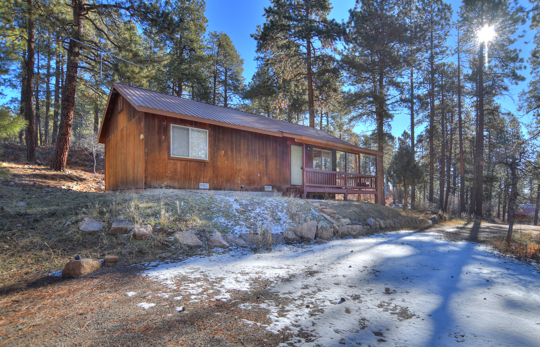 Winter wonderland at Forest Lake Cabin – enjoy year-round mountain adventures with easy access to skiing, snowmobiling, and winter activities.