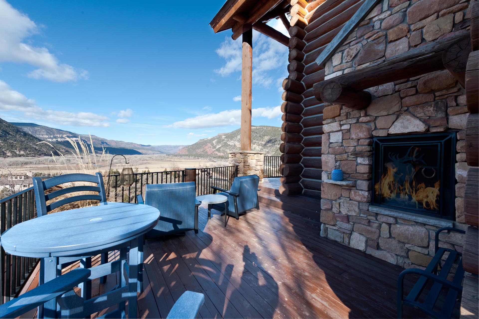 Amazing deck with views, hot tub, gas and wood buring fire pits, dining table, BBQ grill