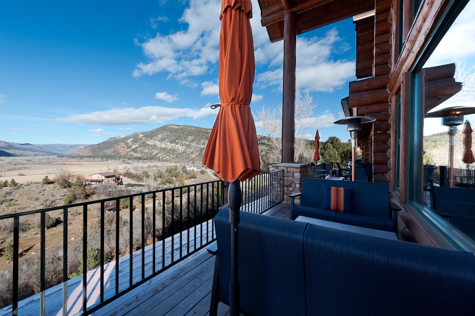 Amazing deck with views, hot tub, gas and wood buring fire pits, dining table, BBQ grill