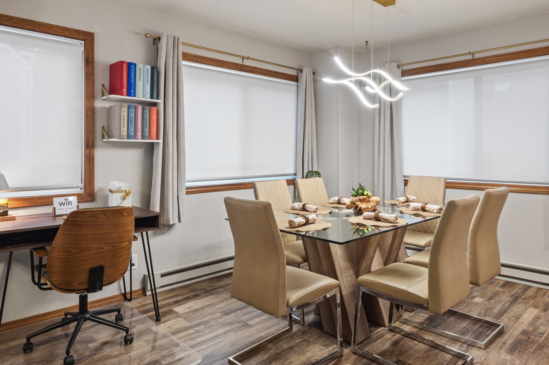 Gather comfortably with dining space for 6 guests.
