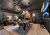 Play a game of billiards in this custom designed garage space with a pool table and large Smart TV.